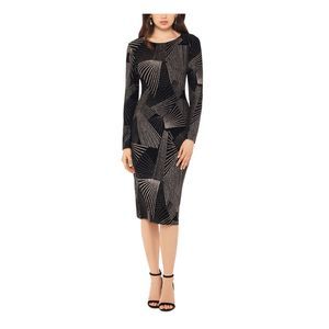 B&A  BY BETSY & ADAM Womens Black Below The Knee Formal Body Con Dress 8